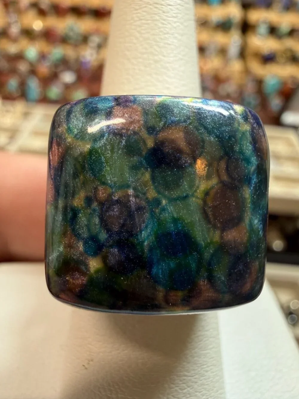 Sterling silver chunky Dichronic glass ring